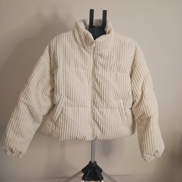 Sun Day Club Cottagecore Cream Corduroy Crop Puffer Jacket Women’s M EUC - Picture 16 of 16